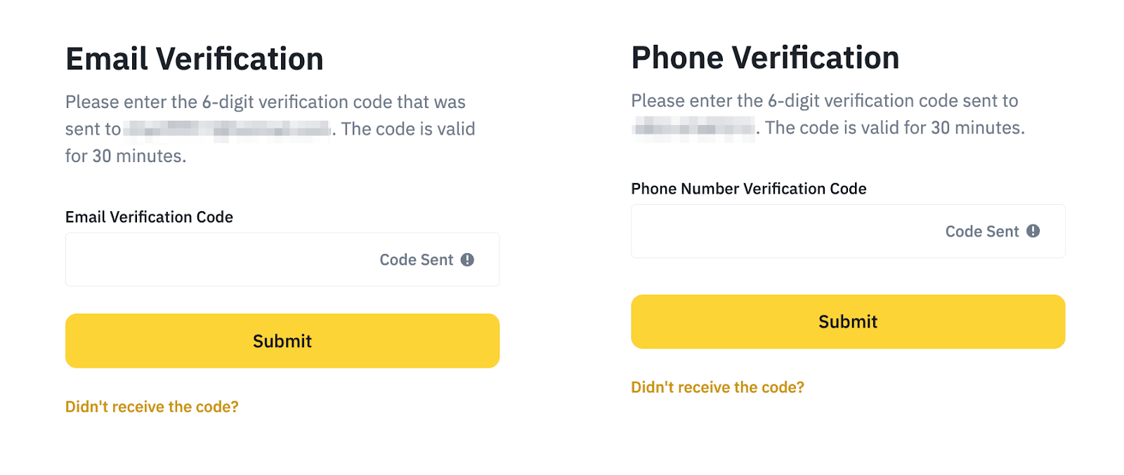 Binance verification code entry screen